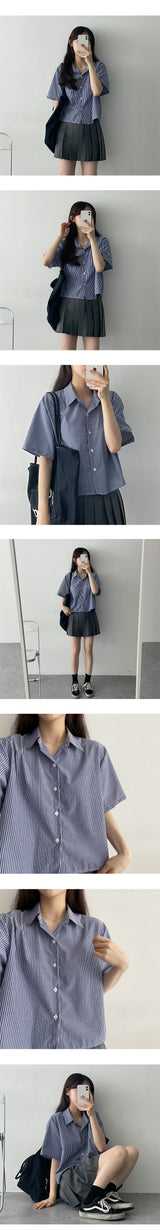 ぺニングストライプクロップドシャツ / Penning Striped Cropped Shirt Shirt