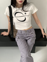 ベ―ルプリントクロップ半袖Tシャツ/Bellou printed cropped short-sleeved T-shirt