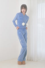 VELVET TRAINING BOOTS CUT PANTS (BLUE)