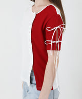 スリットリボンハーフスリーブTシャツ / Slit Ribbon Half-Sleeve T-shirt Red