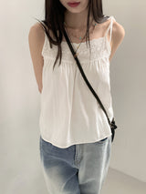 ルービヴィンテージレース刺繍ボタンリネンビスチェキャミソール / Roubi Vintage Lace Embroidered Button Linen Bustier Sleeveless