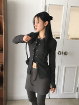 Thein corset strap slim hooded sweatshirt