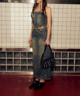 デニムパネルドチューブトップ / DENIM PANELLED TUBE TOP (BLUE)