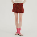 Wool cotton A-line tweed skirt / Red