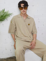 ウェービングパターンピケシャツ/WEAVING PATTERN KNIT PIQUE SHIRT BEIGE (6586891599990)