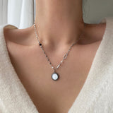 bjj ダブルサイドマザーオブパールオニキスコインビーズネックレス/bjj Double-sided mother-of-pearl onyx Coin Beads Necklace