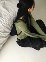Elt ボカシシャーリングストラップスリムフードTシャツ