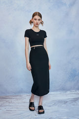 HIDE Slit Band Long Skirt (Black) (6570965958774)