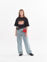 エンジェルプリントワイド半袖Tシャツ ブラック / angel print wide short sleeve t-shirt blavk (4470390882422)