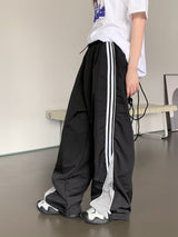 3ライン配色ツーウェイトラックロングワイドカーゴパンツ/ hata three-line coloring two-way track long wide cargo pants