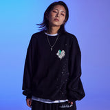 HEART PRINTING PAINTING SWEAT SHIRT-BLACK