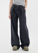 ピンタックブラックブルーワイドパンツ / no.5108 Pintuck Black Blue Wide Pants