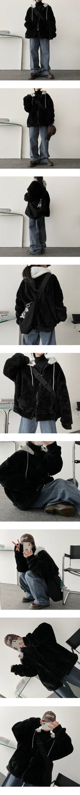 Cooman Color Coloring Wool Hooded Zip-Up