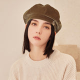 VA Square Stud Octagon Velvet Beret / Beige