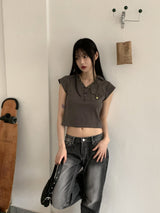 バフィービンテージVネックポケットカラー半袖Tシャツ / Buffy Vintage V-neck Pocket Collar Short Sleeve T-shirt