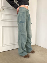 Halo pintuck shirring pocket cargo denim pants