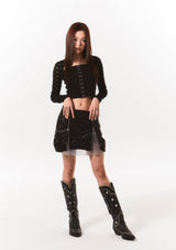 zipper leather shirring sk - black