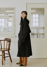 ロングフードジコート / unisex long hood coat black