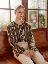 Shoulder Slit Stripe Knit