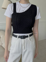 アンバランスドニットスリーブレス / Unbalanced Knit Sleeveless (2color)
