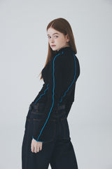 カラーラインハーフネックTシャツ / Color Line Half Neck T-Shirt [Black]