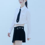 バックルプリーツラップスカート/0 9 buckle pleats wrap skirt - BLACK