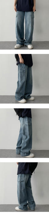 バンディングウォッシングカーゴデニムワイドパンツ / banding washing cargo denim wide pants