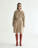 W.BELTED LEATHER SHIRRING COAT - CREAM BEIGE (6636057985142)