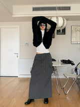 Angora hood knit zip-up