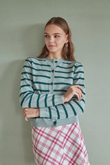 stripe pattern hand beading 100%wool cardigan_snow bird (6655894126710)