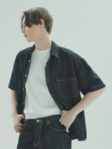 リネンオーバーデニムシャツ / M205 LINEN OVER DENIM SHIRT_DEEP BLUE