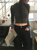 シャーリングショルダースリットフードTシャツ