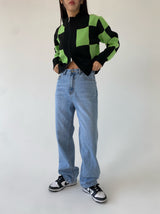 グリーンチェックニットジップアップ/green check knit zip-up