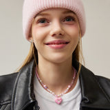 Pink Ribbon Heart Mix Beads Necklace