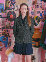 STUDENT FIT TWEED JACKET_BLACK (6612506869878)