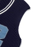 APPLIQUE V-NECK KNIT VEST [NAVY]