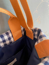 Porto check pattern bag picnic check cotton cloth bag cross shoulder tote bag L size