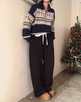 [2 colors] Nordic Raglan Half Zip-Up Knitwear