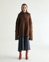 UNISEX MERINO WOOL CABLE KNIT ZIPUP W - MOCHA (6636048613494)