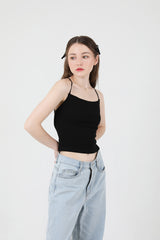 バックスリットクロップスリーブレス / Back Slit Crop Sleeveless Black