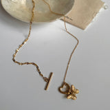 ハートビューティフルトグルバーユニークネックレス/nna Heart Butterfly Toggle Bar Unique Necklace