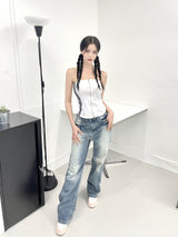 975. Line zipper crop top (3color)