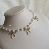 3 Ribbons Pearl Choker Necklace - Gold Color (Kep1er Mashiro Necklace)