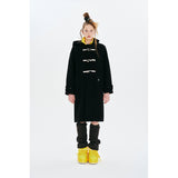 UNI MONO CHERRY HOODIE LONG DUFFLE COAT [BLACK]