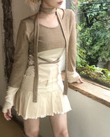 High-Waist Cutting Damage Pleated Skirt