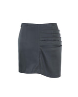 サテンドレープスリットミニスカート/Satin Draped Slit Mini Skirt _ Dark Grey