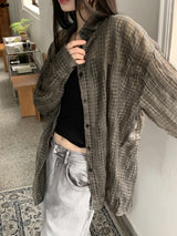 Hilchi See-Through Check Boxy Oversize Fit Long-Sleeved Shirt