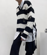 ストライプ ロープ クロップド ニットウェア / SK Stripe rope cropped knitwear (2 colors)