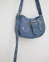 デニムスタッズショルダーバッグ/Denim Studded Shoulder Mini Bag (2color)