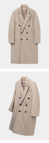 Merino Wool Overfit Double Long Coat (Sand Beige)